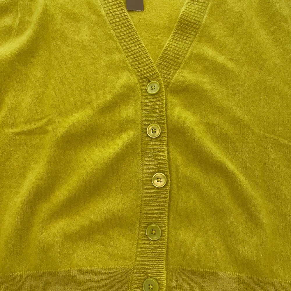 J. Crew Fuzzy V-Neck Short Sleeve Cardigan - Neon Lime - Picture 7 of 7
